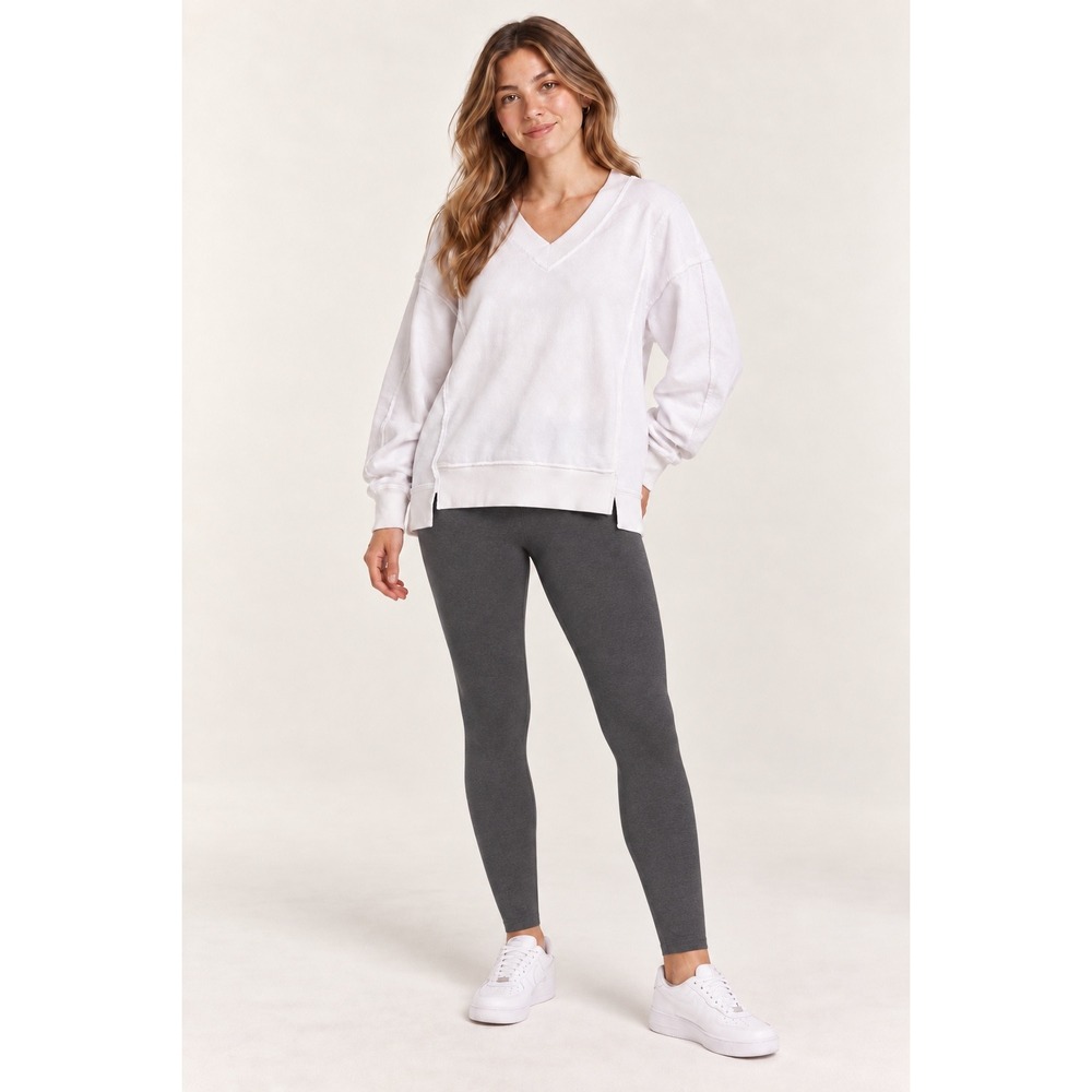 Aerie White V-Neck Sweatshirt Small Oversized Raw Edge Minimalist Boho J1